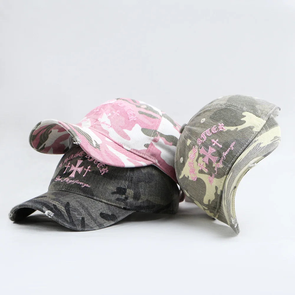 Berretto Baseball Mimetico Retrò con Punto Croce – Unisex