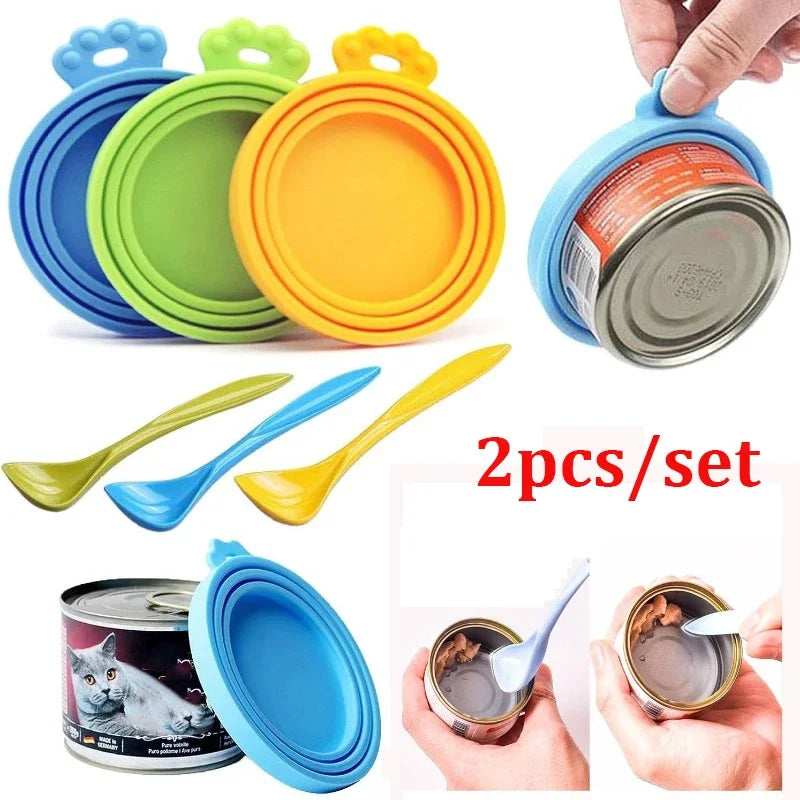 Coperchi Riutilizzabili per Cibo Animali in Silicone – Set 2 Pezzi con Cucchiaio