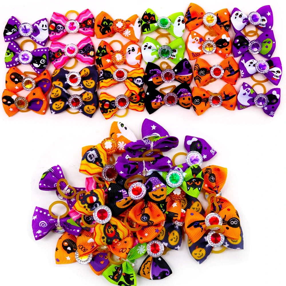 Archi Decorativi per Cani con Elastici – Set 10/20/30 Pezzi per Feste e Halloween